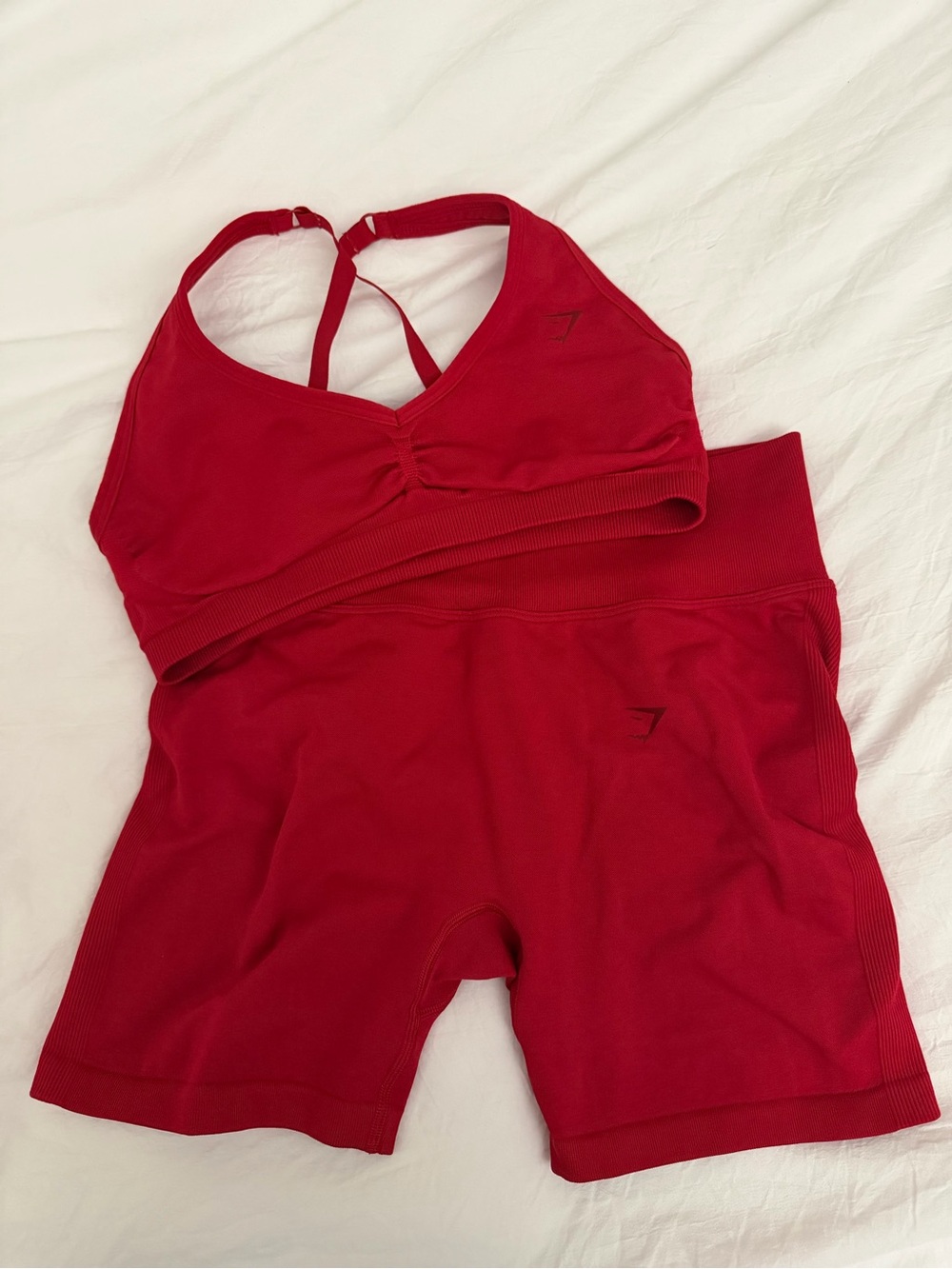 Gymshark Red Seamless Sports Bra and High-Waist Shorts Set